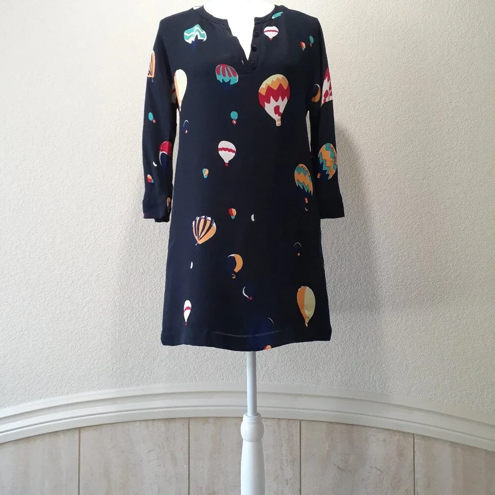 kate spade Black Mini Dress with Multicolor Hot Air Balloon Print